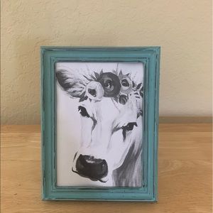 Farmhouse Cow & flowers picture 5x7 w/frame